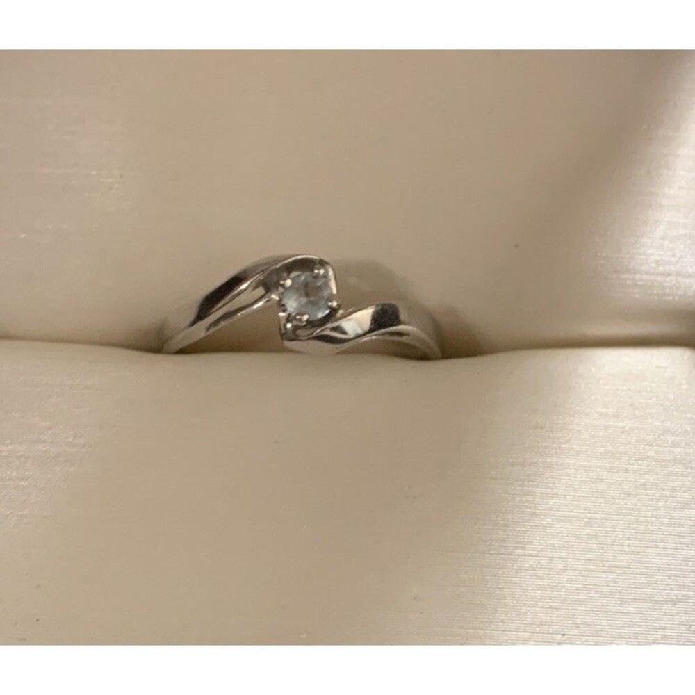 Vintage JFL 10K White Gold Aquamarine Ring 6.5  .10ct Solitaire Minimalist
